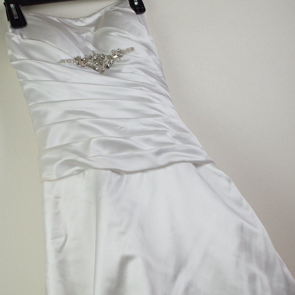 Private Collection White Satiny Bridal Gown with Corset Back, Sample Condition